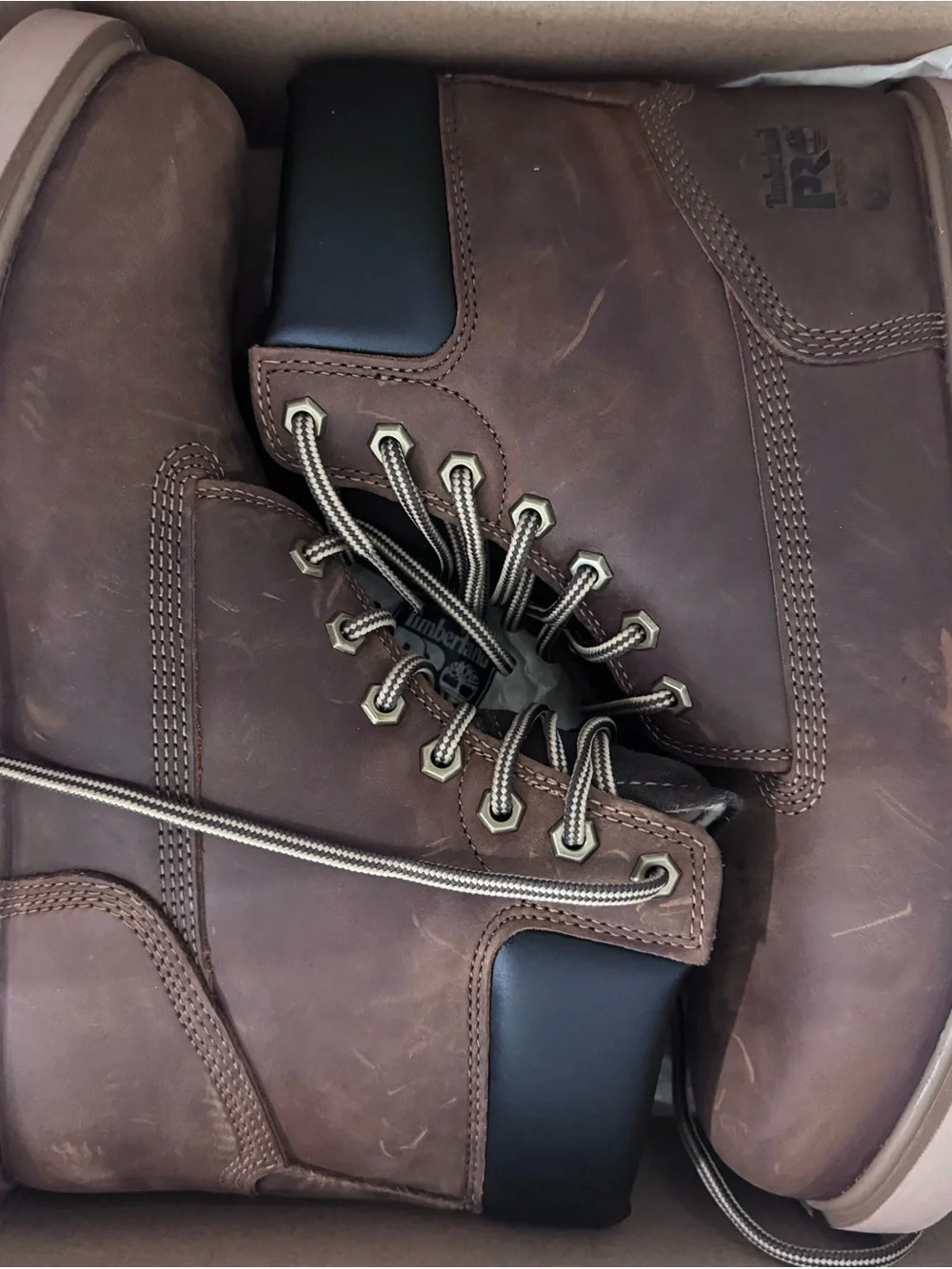 Timberland PRO Brown Leather Work Boots with Black Collar